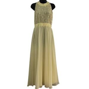 Vintage Two Piece Yellow Lace Maxi Halter Dress and Jacket Small/Med